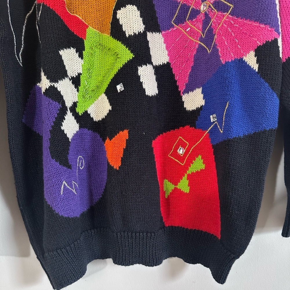 Vintage 90’s Rhinestone beaded ClownCore art to wear pull over sweater size M/L - Picture 7 of 11